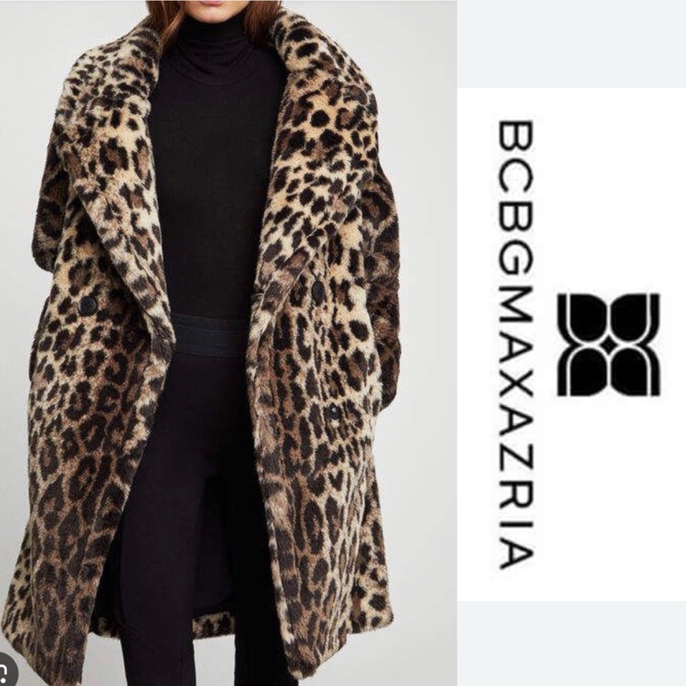 BCBG faux leopard fur coat